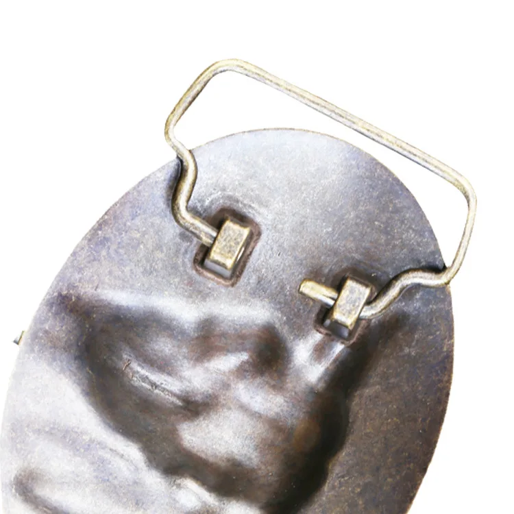 Inner size 40mm solid brass oval shape 3D embossed bull head western belt buckle