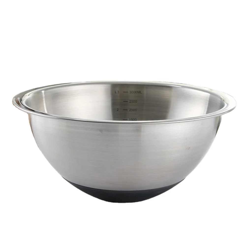 304 scale Salad Bowls With Silicone Bottom Stainless Steel Mixing Bowls with Non-slip base
