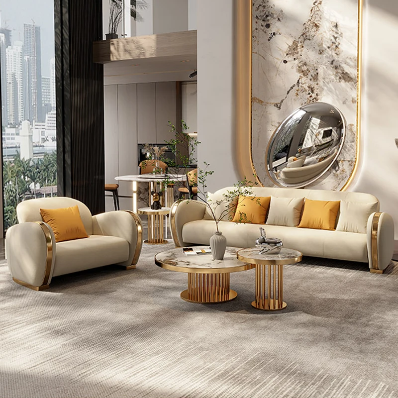 Luxury Villa Modern Design Leather Sofa Set Furniture Living Room Home Decor Big Couch 3 2 1 Seater Sectional Sofa