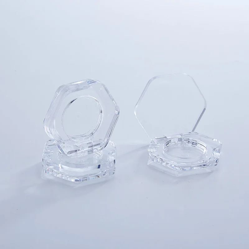 Y028 Stock  single Custom Logo Hexagon Clear Makeup Compact Powder Blusher Highlighter Pigmented Eyeshadow Case With tin Pan