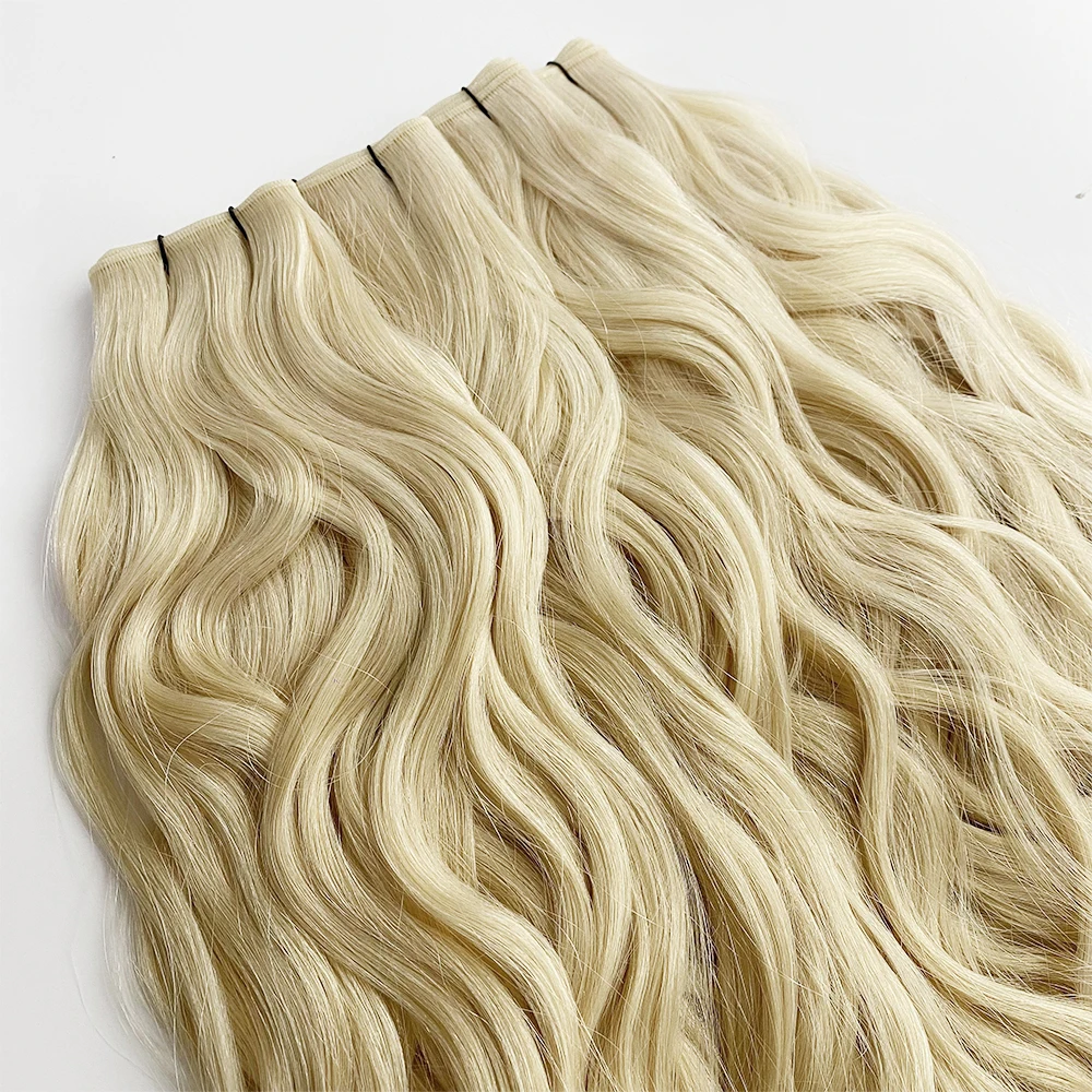 HaiYi Hair  Thin Invisible Double Drawn cuticle aligned  Genius Weft Hair Extensions  wavy Genius Weft European Hair