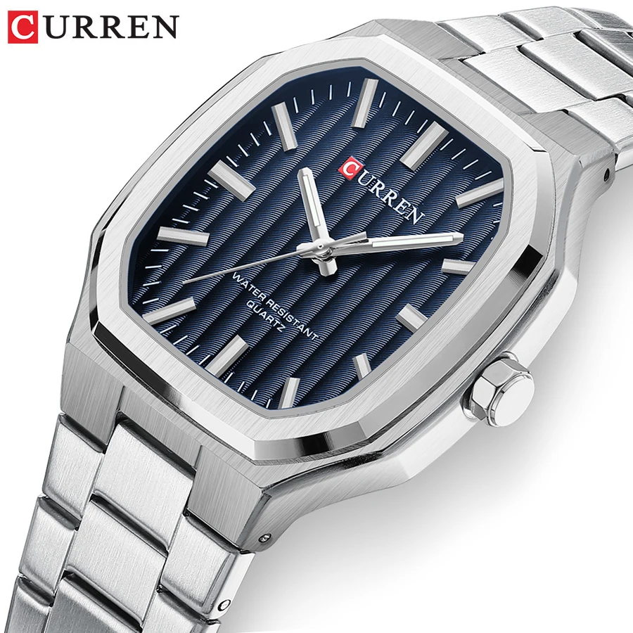 CURREN NEW Rectangular Business Watches for Men 2023 Fashion Brand Quartz Stainless Steel Band Wristwatch Male Clock 8458