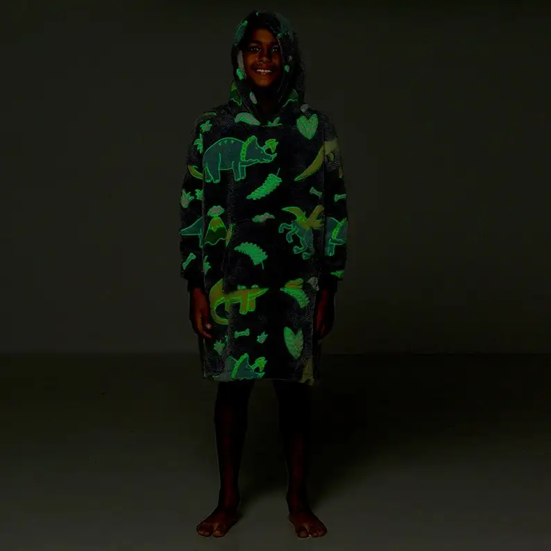 Kids boys girls glow in the dark blanket oversized hoodie super soft dressing gown