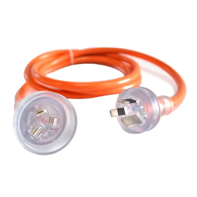 AU orange power extension cord with transparent plug and socket