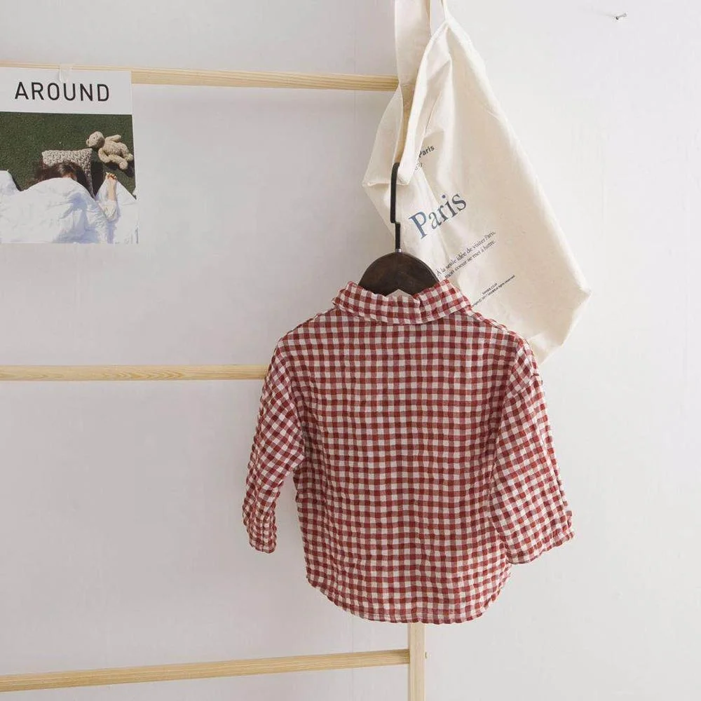 
Children Casual Clothes Kid Boy Girl Checked Linen ShirtTurn Down Collar Linen Blouse 2020 Children Autumn Top 