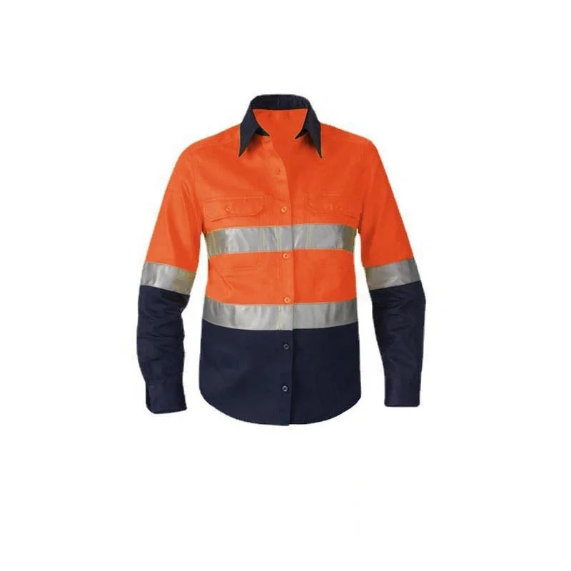 New Fashion orange construction work fr high visibility  work shirts with hi vis reflective tape