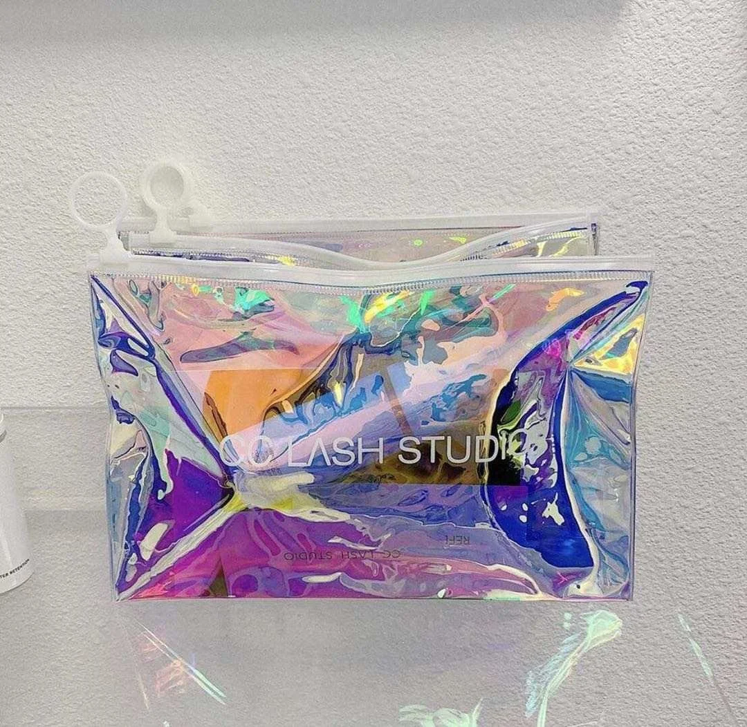 
customized logo clear transparent plastic pvc eco-friendly zipper holographic cosmetic zipper bag 