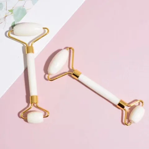 Factory Price Handmade Natural Stone jade roller white anti aging Facial massage jade roller set face massage roller