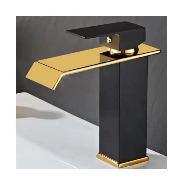 Bathroom Art Copper Brass Desk Mounted Bathroom Mixer Tap Black Gold Single Handle Ceramic Cold Hot Water Basin Faucet Table