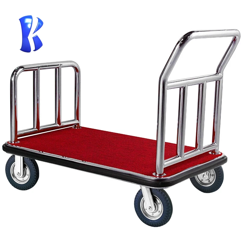 OKEY Factory Price Stainless Steel Bellman Hotel Lobby Golden Service Luggage Trolley Baggage Cart
