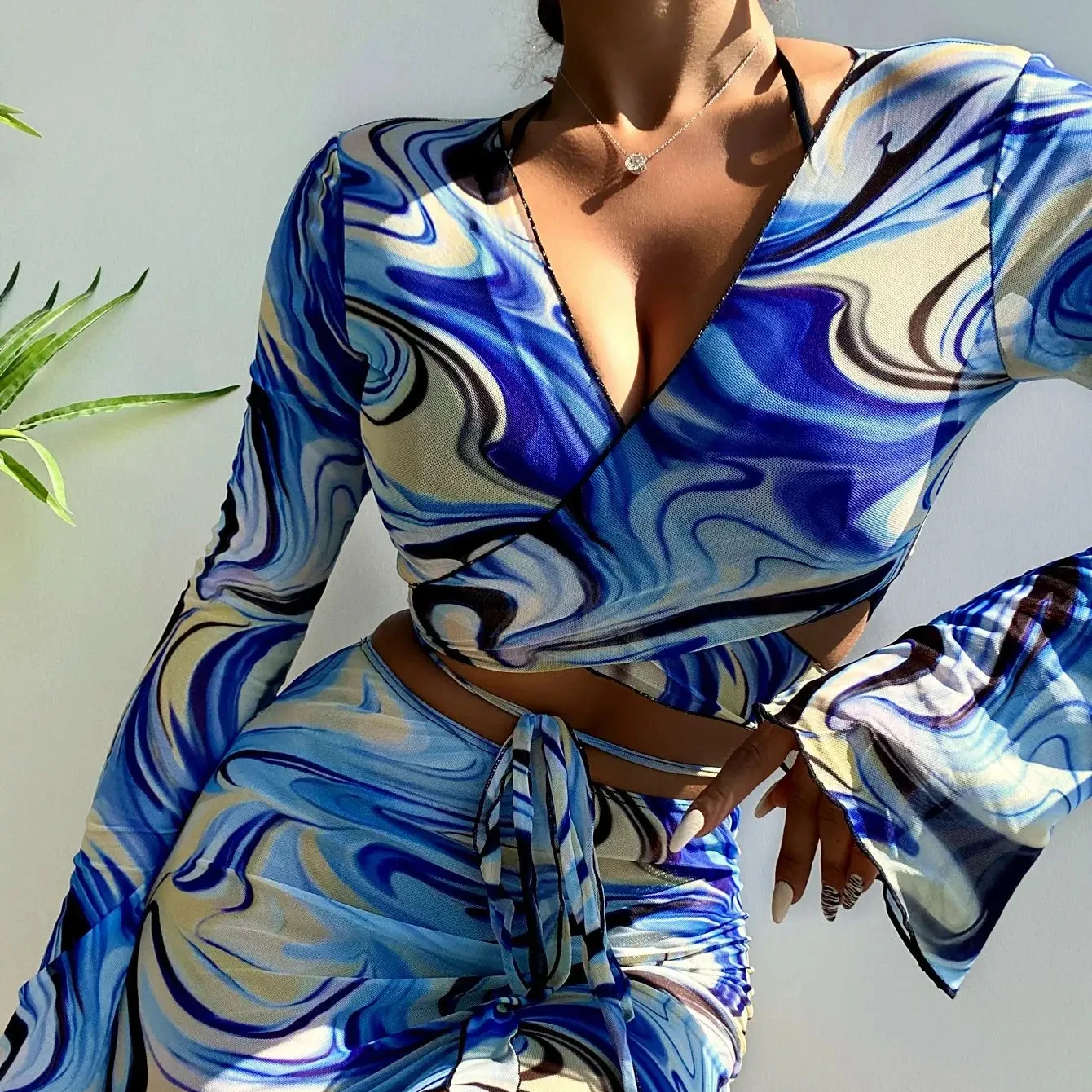 2024 бикини с сетчатым длинным рукавом, купальник, комплект из 4 предметов, сексуальная пляжная одежда, женские купальники