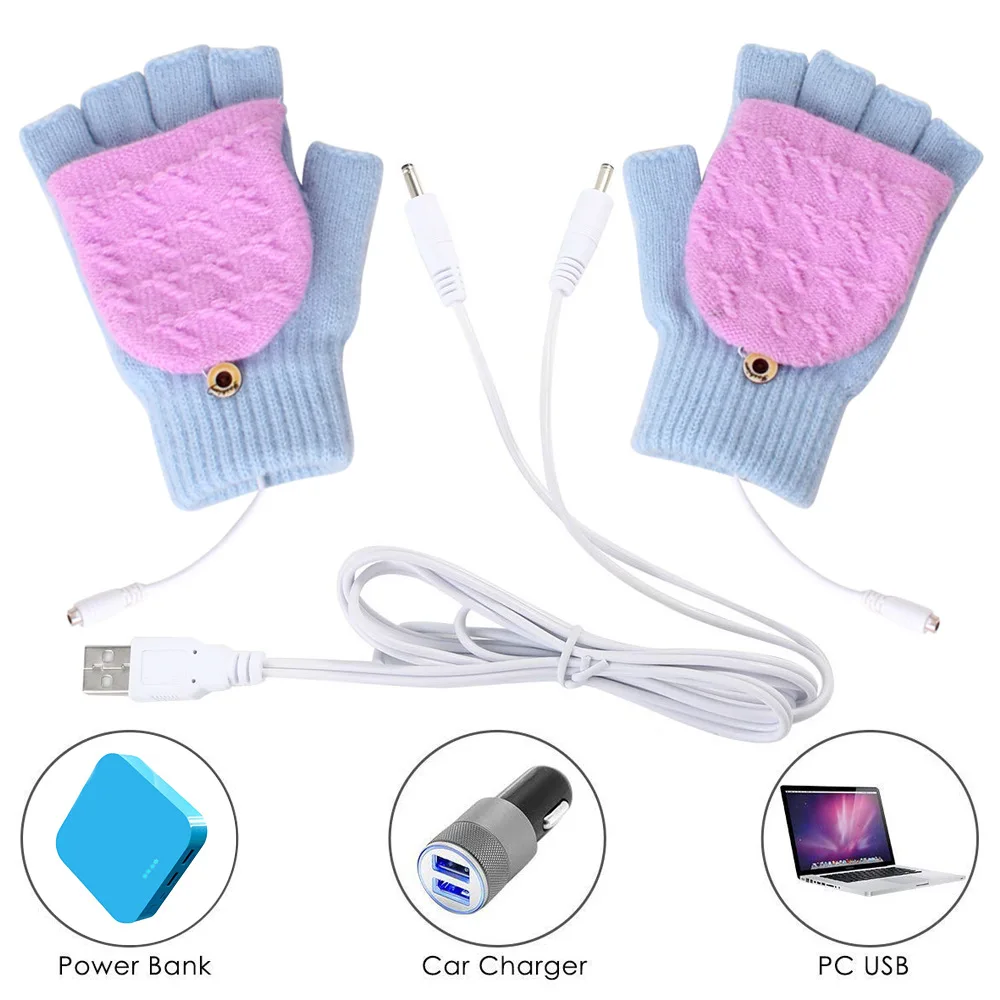Шерстяные теплые перчатки с USB-подогревом грелки для рук зимние электрическим подогревом ноутбука без