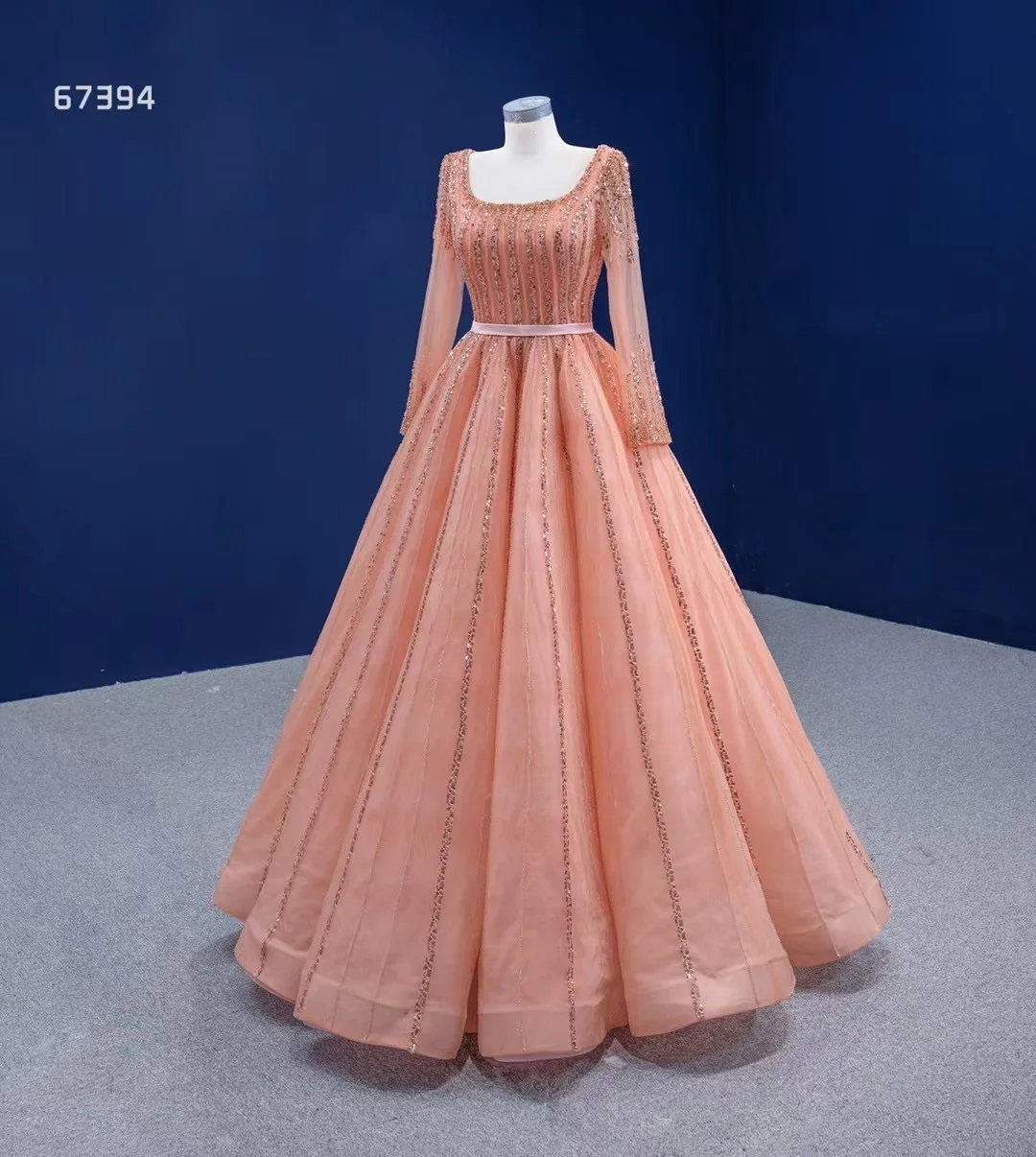 Feishiluo Boat Neck Long Sleeves  Wedding Dress  Floor Length  Orange Evening Dress
