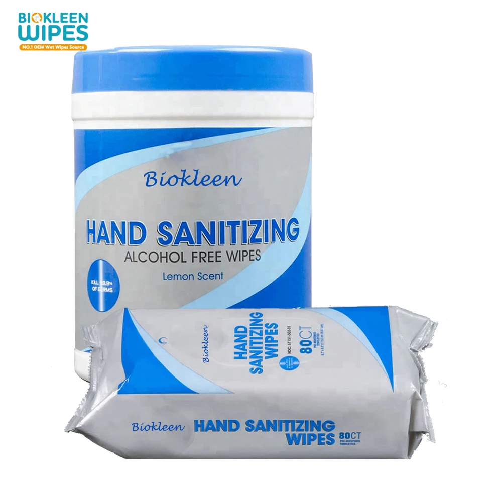 Biokleen Private Label OEM 80ct 75% Alcohol Antibacterial Hand Sanitizing Wipes