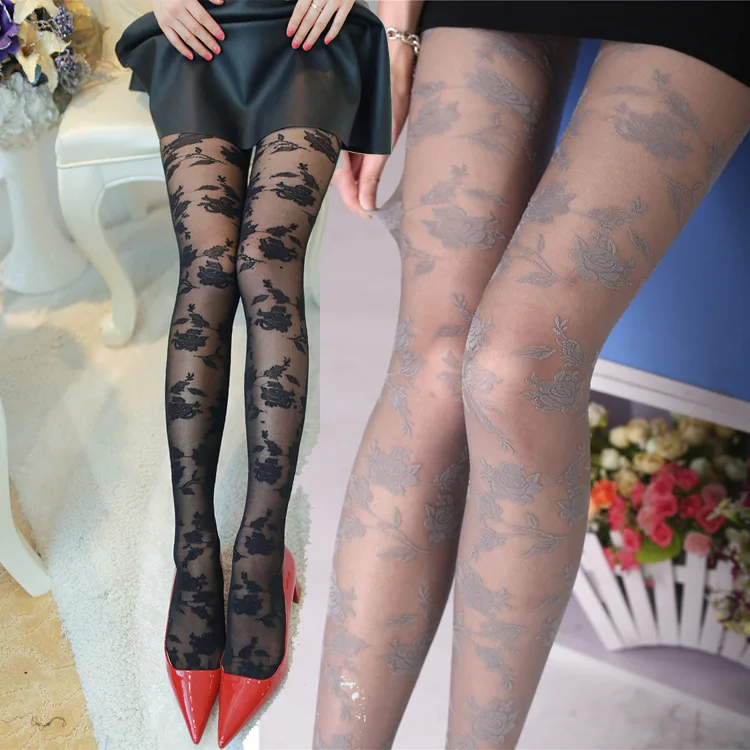 Hot selling new sexy fashion girls silk stocking flower patterns  nylon pantyhose women for stockings