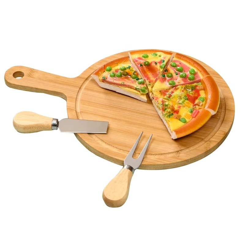 Custom size cutting board round food cutting serving board bamboo pizza board set