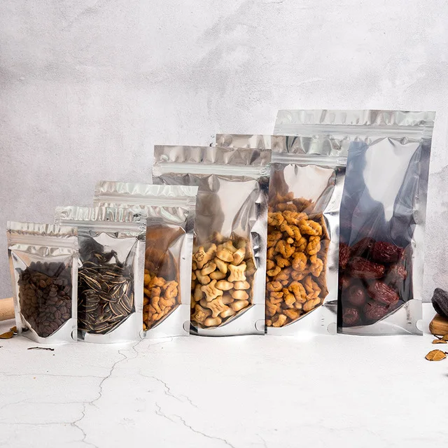 Transparent Front Aluminum Foil Stand up Pouch Bag with Side Gusset & Zipper Reusable Recyclable & Custom Logo for Snack Packing