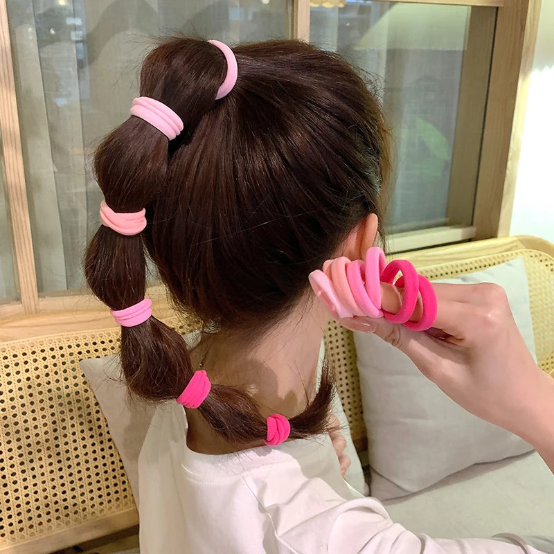 Wholesale Custom Super Elasticity Nylon Hair Ties Cute Rainbow Color 32pcs/set Hair Rubber Bands Hair String For Women Kids