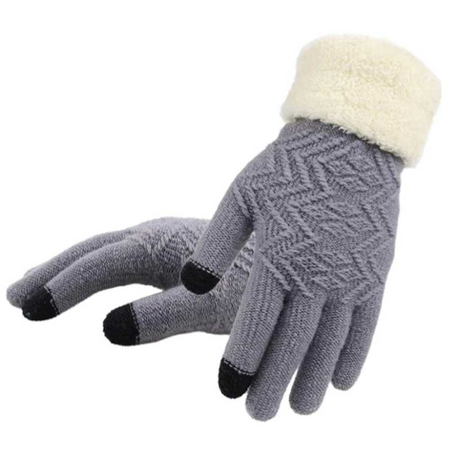 High Quality Touch Screen Knitted Gloves New Winter Thick Plush Wrist Driving Glove Wholesale Gloves Mittens