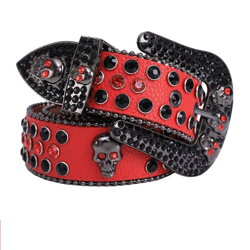 Customized Western Bling Bling Skull Heads  Rhinestone Belt Men Women Cowboy Crystal Leather BB Simon Belt Diamond belt