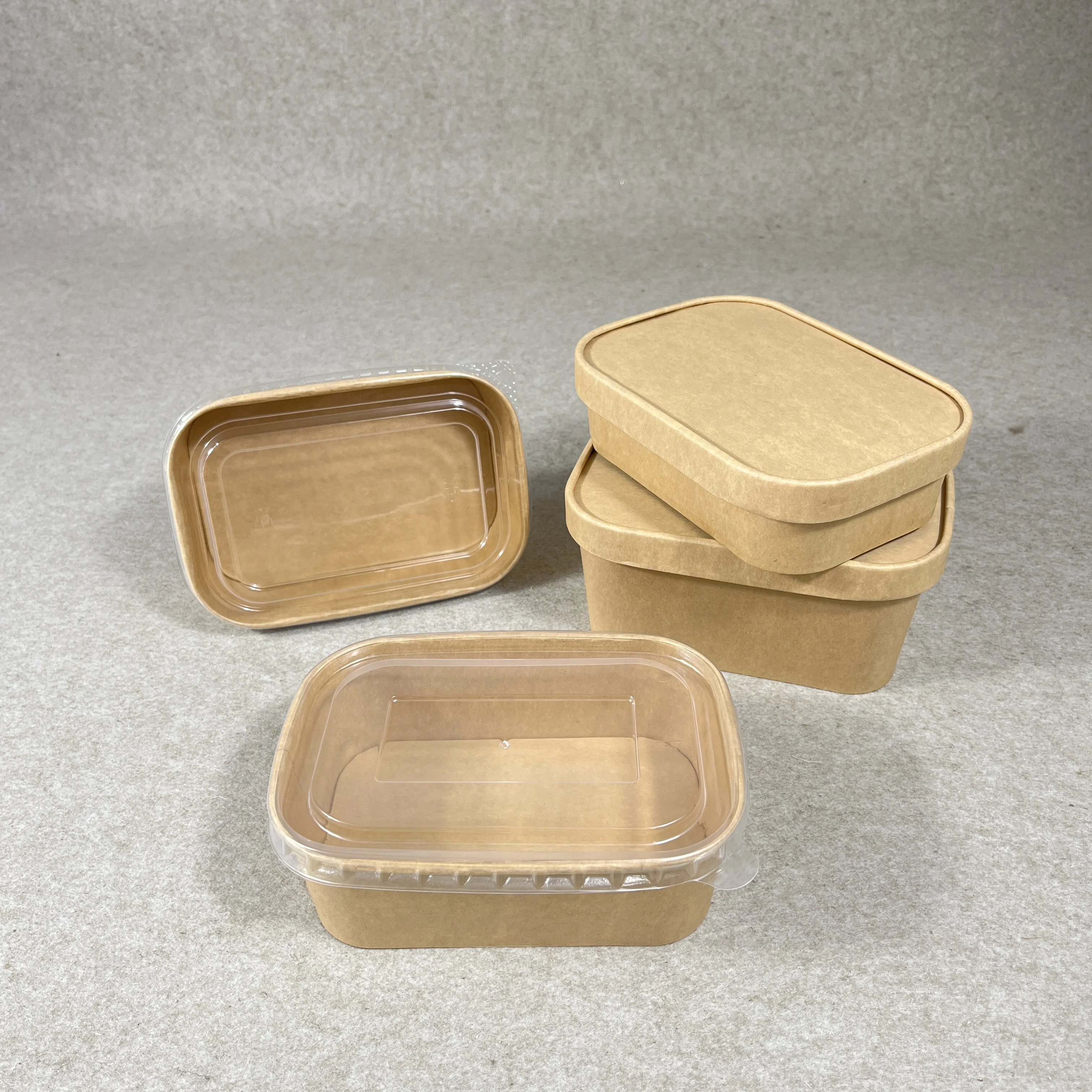 1000ml  Square Kraft Paper Bowl with Lids Disposable Food Containers for Restaurants Soup Bowls to Go