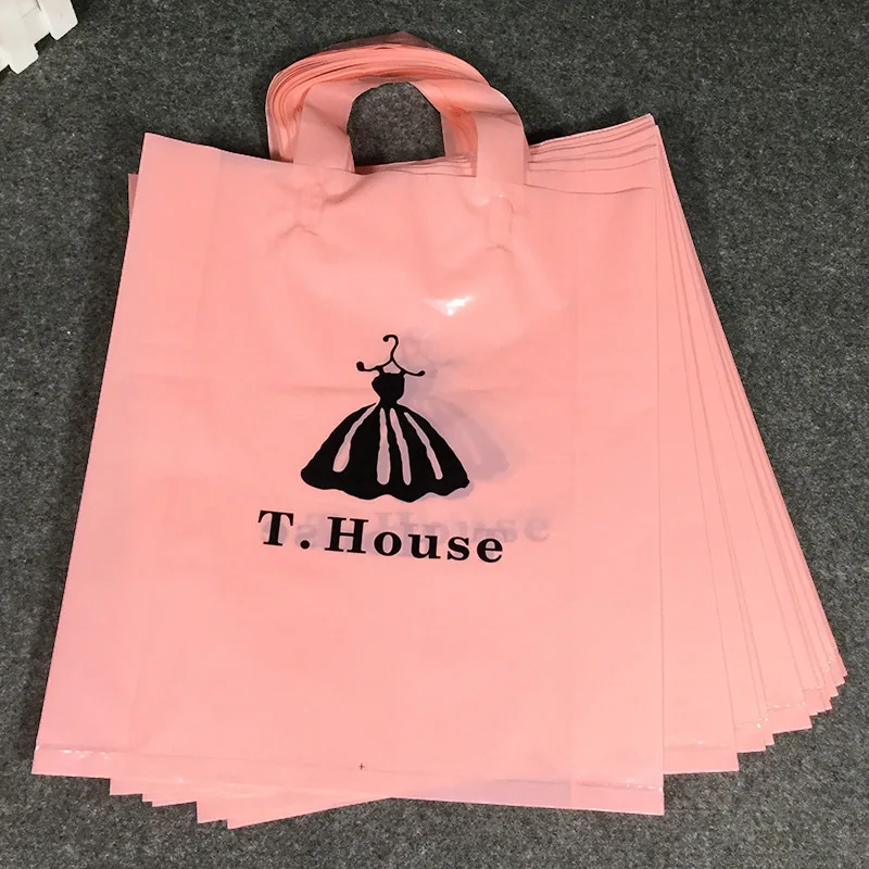 hdpe plastic shopping bag women clothes white pink  packaging poly bags with handle