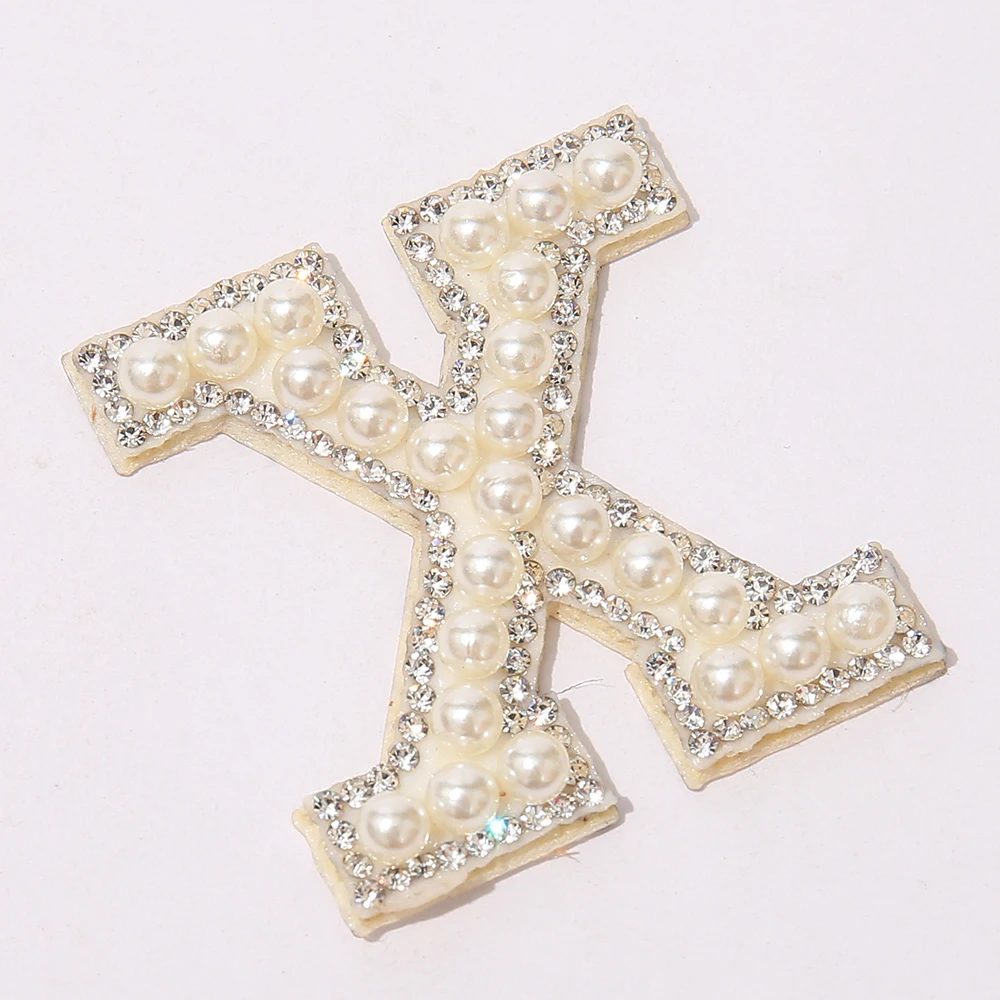 Low MOQ Accessories Stickers Cute Pearl Alphabet Letter Patch Glitter Chenille Patches Embroidery Patches