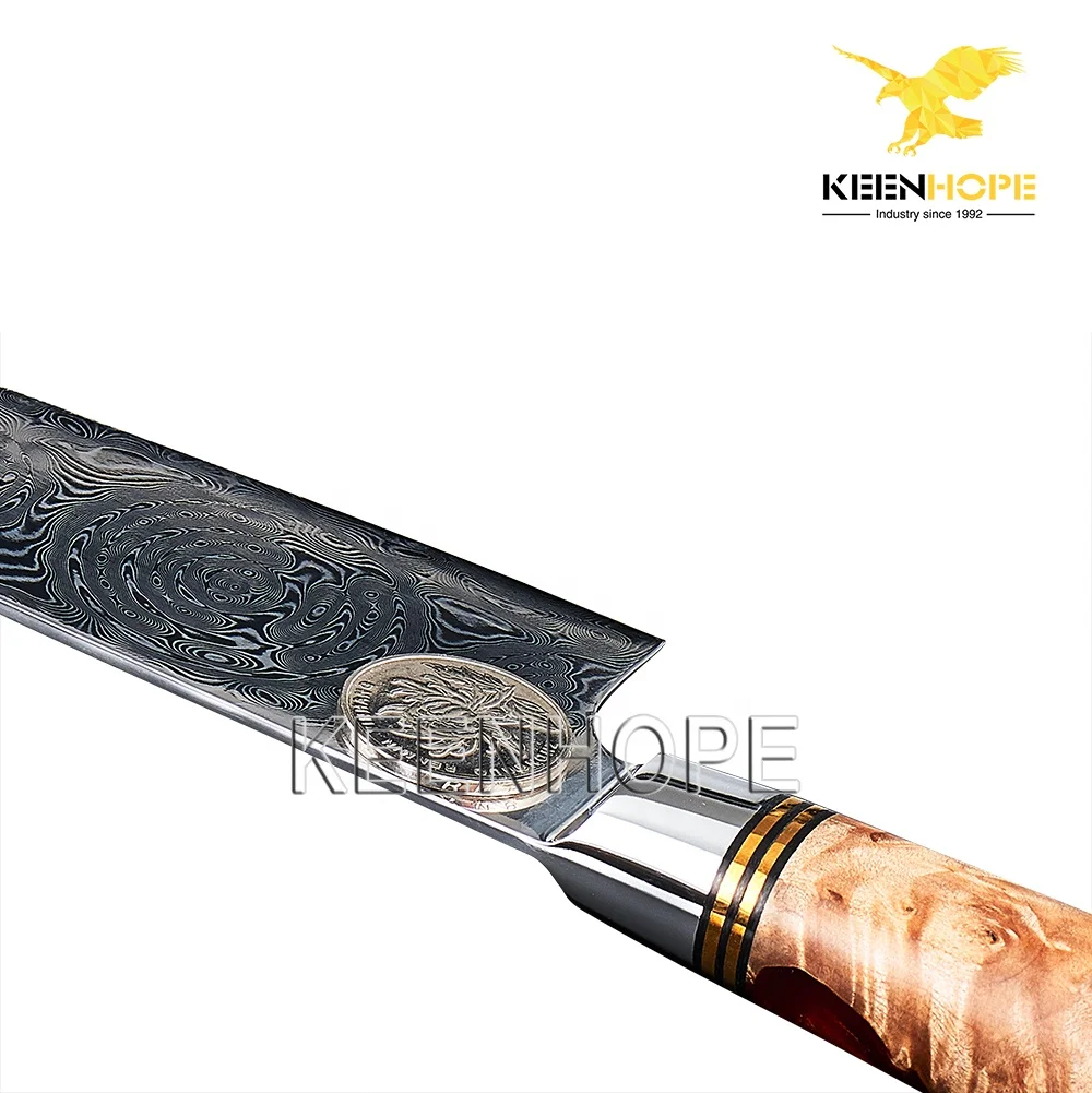Stunning 67 Layers Damascus Steel VG10 Chef Knife 8 Inch Japanese Chef Knife Resin White Shadow Burl Wooden Handle
