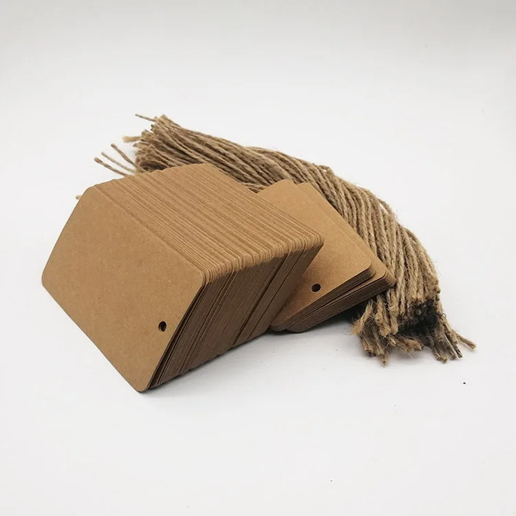 Wholesale Cheap Design Custom Shape Kraft Paper Blank Hang Tags Garment Tags Clothing Hang Tags Blank with Cotton String Printed
