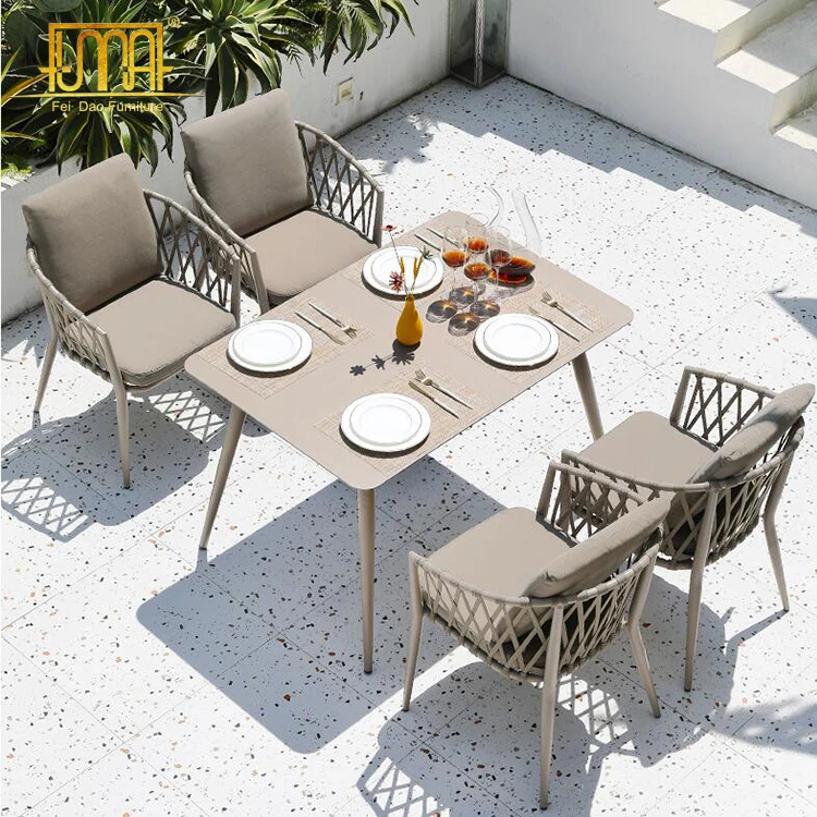 Restaurant used outdoor rope furniture garden dinning table and chair set