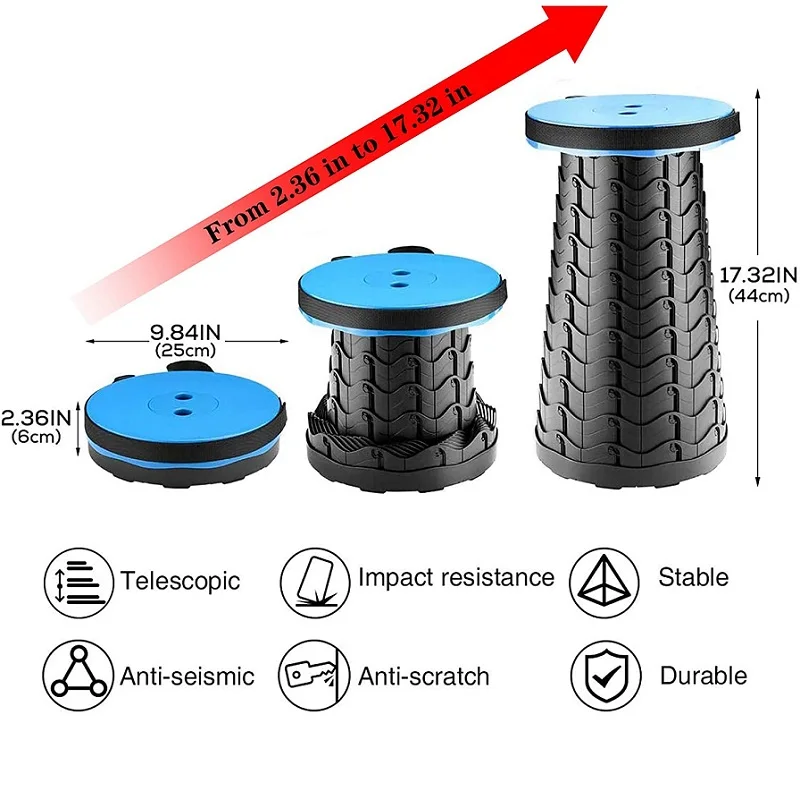 Adjustable Plastic Max Load Retractable Folding Portable Telescoping Stool For Camping Garden Fishing Hiking Travel