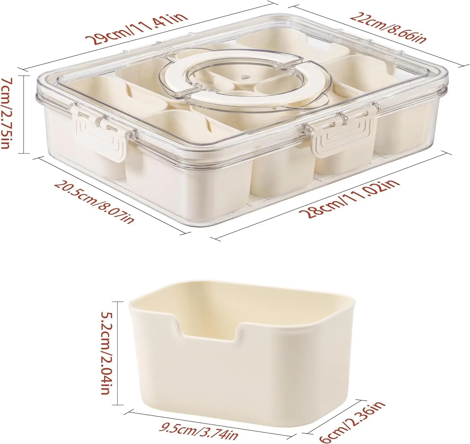 8 Compartments Snack Box Charcuterie Container  Box Divided Serving Tray Platter Organizer with Lid Handle Fruit Candy Nuts Tray