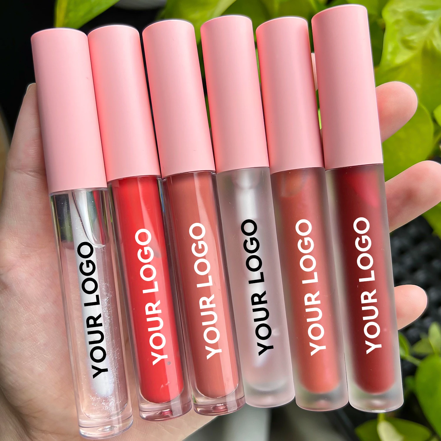 Pink Custom Lip Gloss Waterproof Frosted Glass Vegan Lip Gloss Long Lasting Empty Lip Gloss Tubes