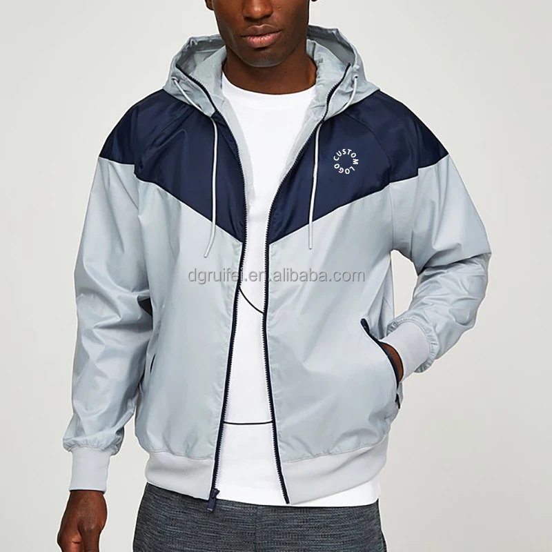 custom logo mens windbreaker jacket coat with zipper windrunner two tone lightweight 100% recycled polyester windbreaker jacket