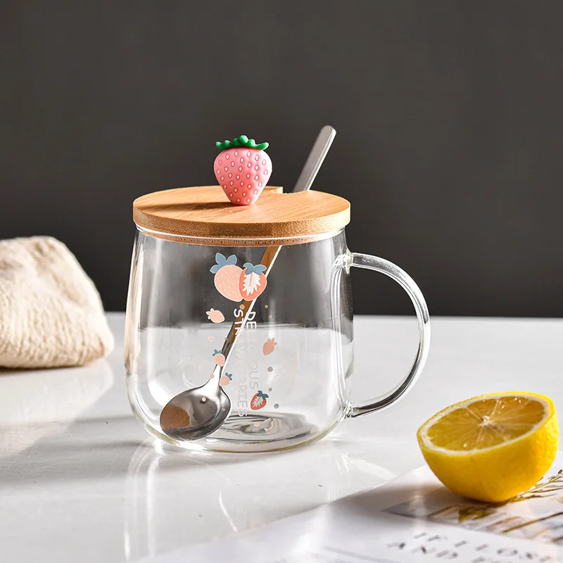 Novelty 3d Lid Cute Water Glass Transparent Mug Drinking Borosilicate Glasses Milk Juice Cup