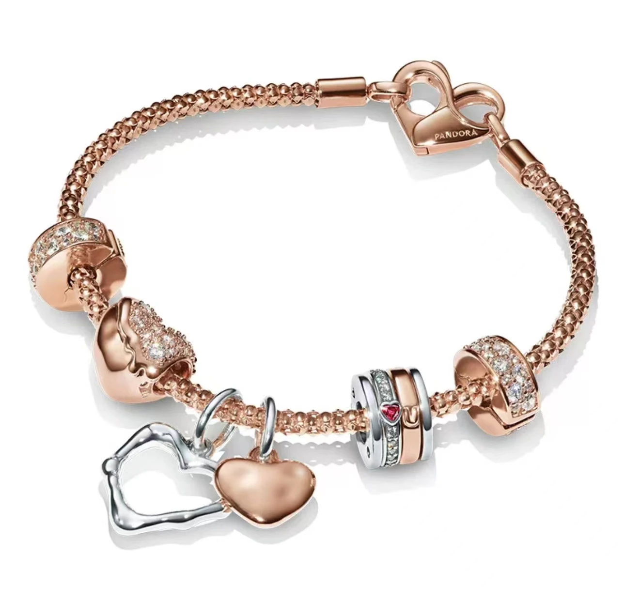 Высококачественные женские роскошные ювелирные изделия 925 посеребренный браслет розовое золото Корона сердце змеиная кость очаровательный iPandorars