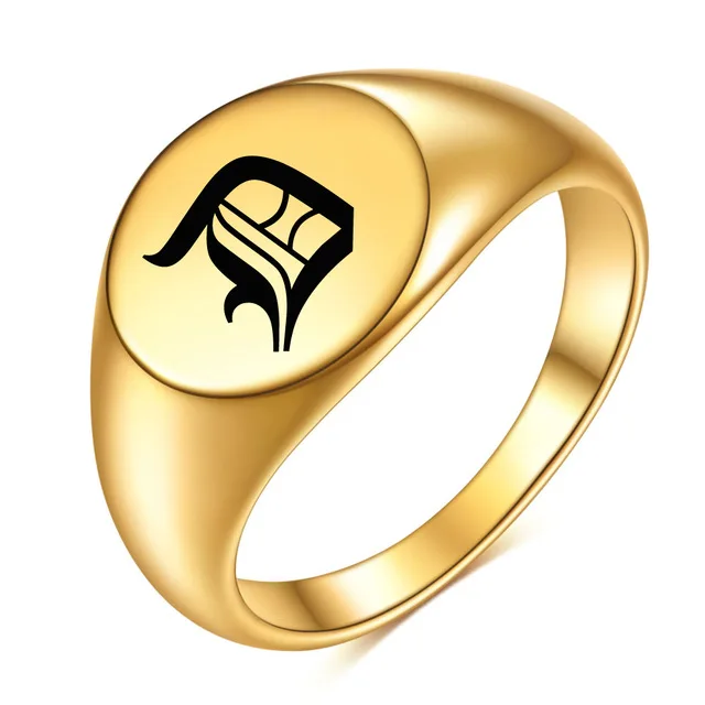 Punk Finger Jewelry Gold Plated Stainless Steel Signet Letter  Customize Initial Stamp Ring