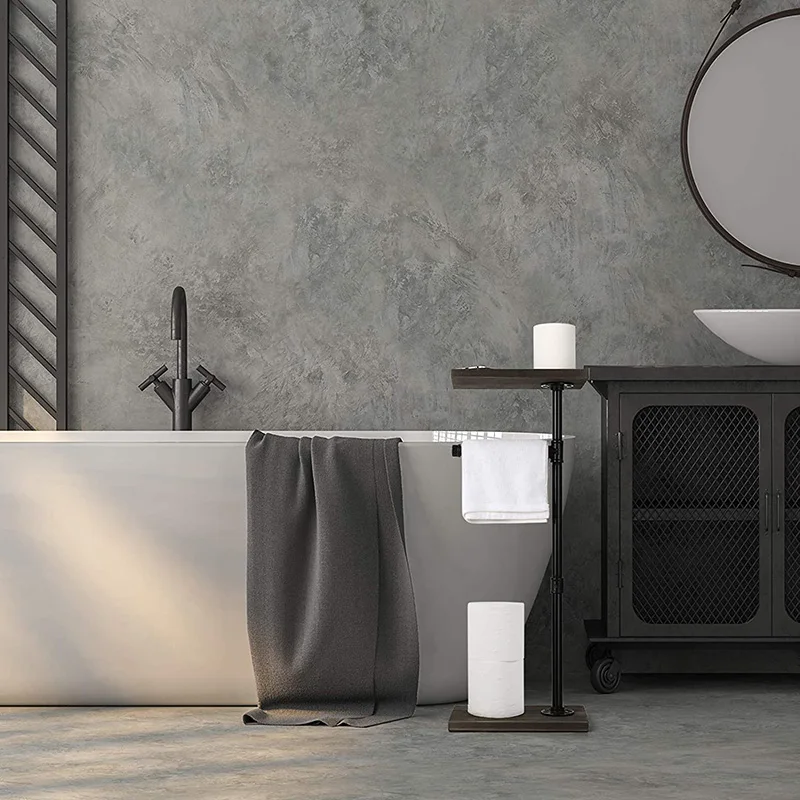 Metal Freestanding Toilet Roll Paper Holder Stand with Plant Pot Display Wooden Top Plate