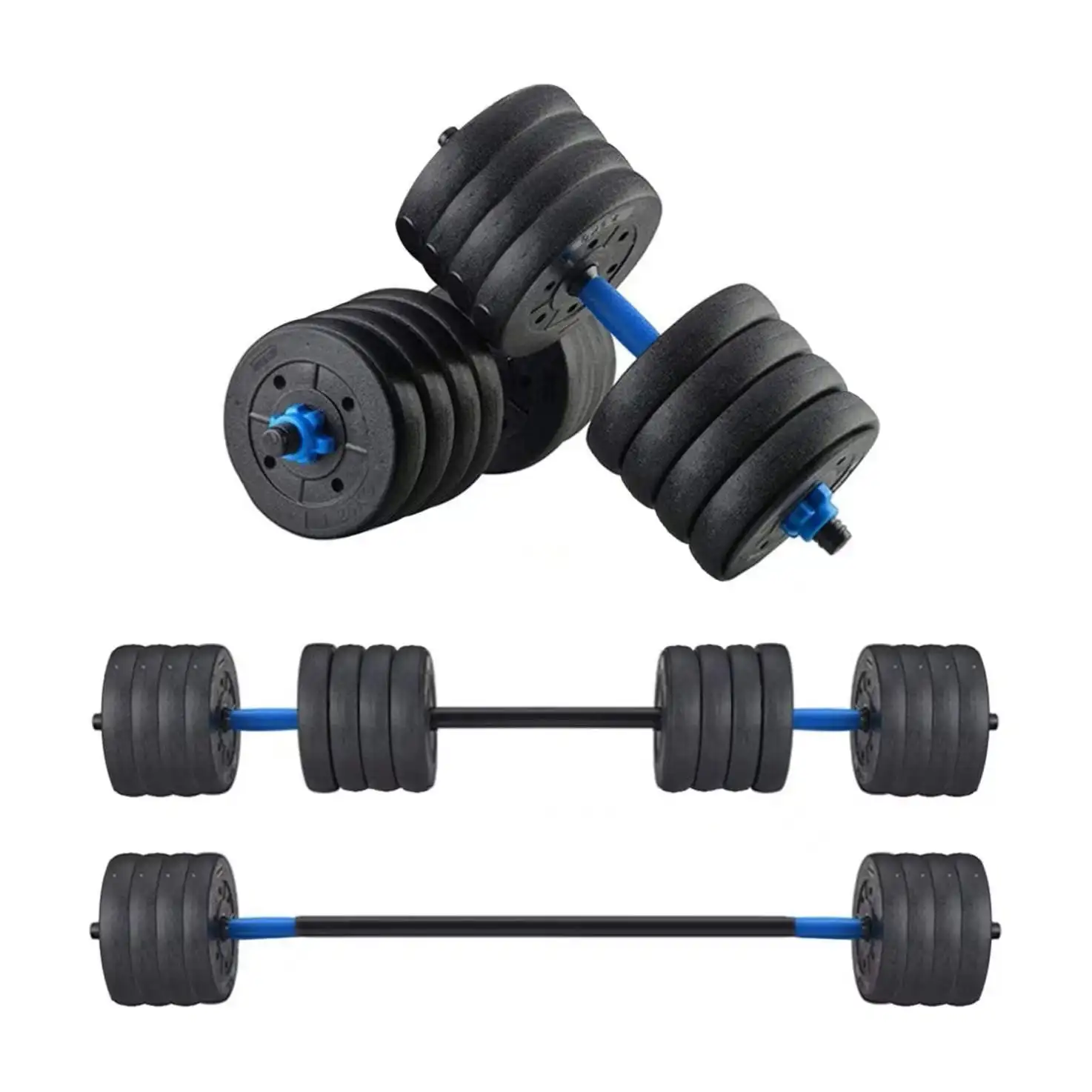 Custom 10kg 20kg gym adjustable weight dumbbell and barbell set