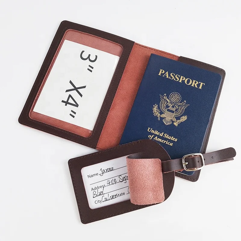 Custom business fashionable passport holder wallet with a large clear PVC window genuine leather passport cover