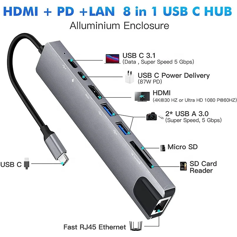 Usb-концентратор 8 в 1 док-станция для ноутбуков и