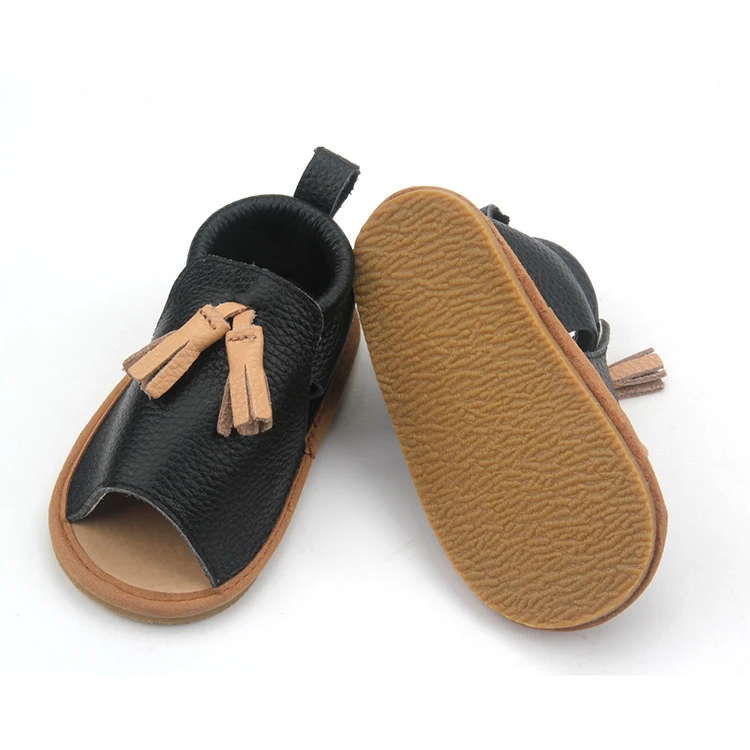 Туфли из натуральной кожи, новые кожаные сандалии с жесткой подошвой для детей