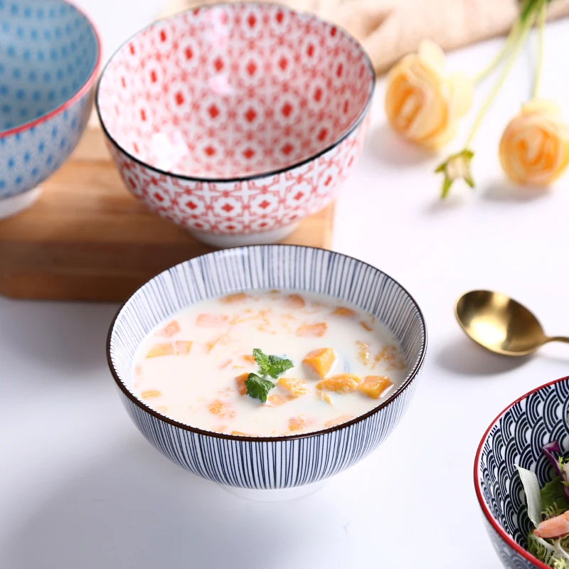 Stoneware Porcelain Hand Painted Color Glaze Microwave Safe Stackable Soup Noodle Rice Ceramic Packaging Cup Bowls