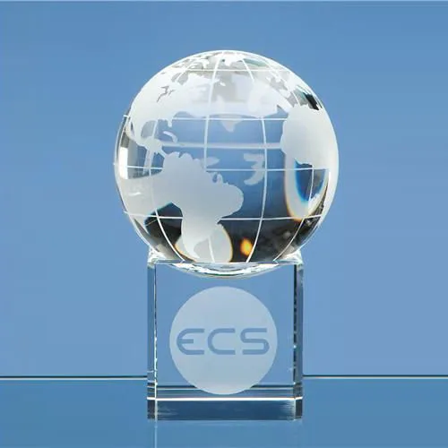 Glass earth globe themed trophy clear crystal glass globe
