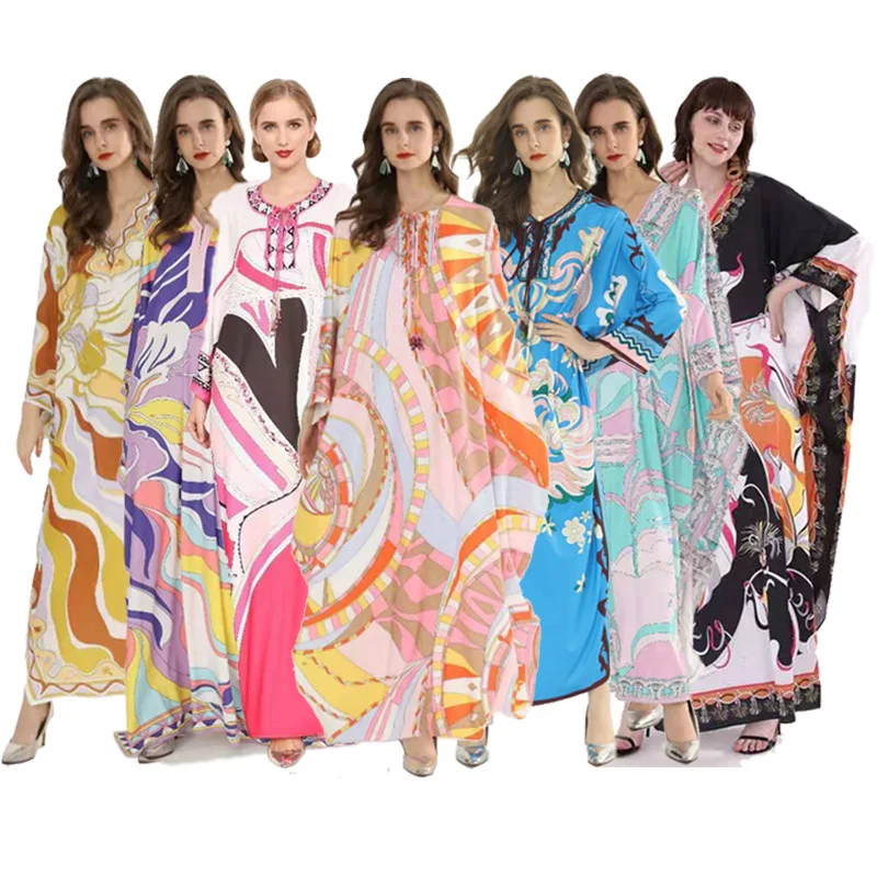 2021 Women Loose Plus Size African Print Maxi Dresses Thailand Robes Open Islamic Clothing Abaya Party Casual Dress