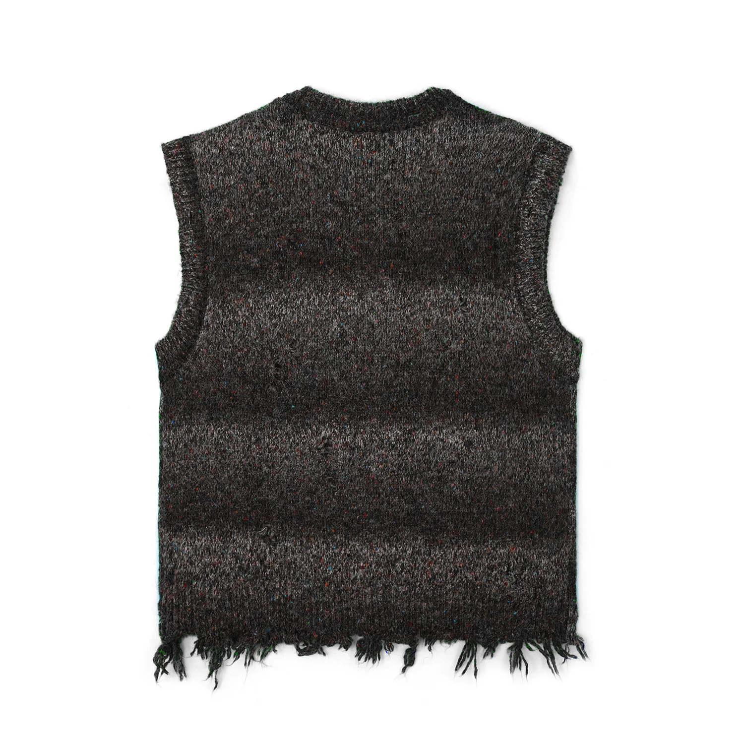 AiNear wholesale custom logo design oem & odm gradient sleeveless v neck distressed ripped men mohair knitted fuzzy vest sweater
