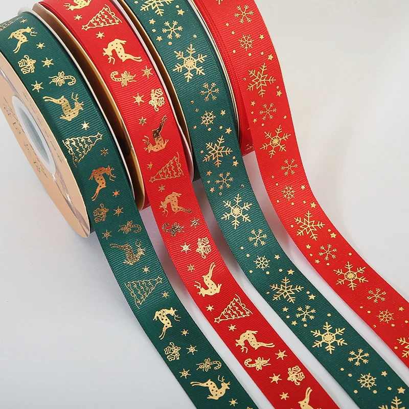 Custom Logo Christmas Gift Ribbon Roll 100% Polyester Satin Wire Edged Craft Decor for Festivals Available in Custom Colors