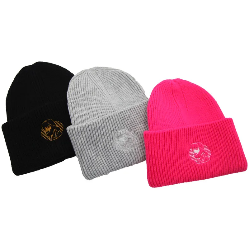 Custom Logo Embroidered Acrylic Ribbed Hip Hop Cuffed Women Winter Hats Knit Beanies with Embroidery