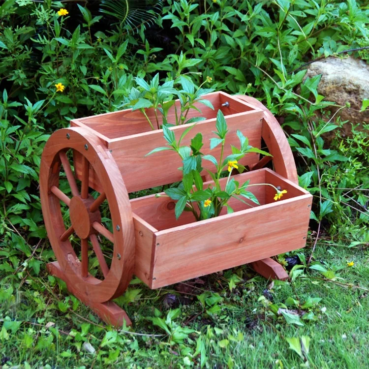 Plant Pot, Planter Box Wooden Garden Wheel Flower Vase POTS Flower Basket Flower Tub Flower Kettle/sprinkler Flower/green Plant