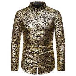 Новинка 2019, повседневная мужская модная рубашка с воротником «Генри», дизайнерская рубашка с длинным рукавом и горячим тиснением